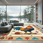 Farmhouse Rooster Floral Border Rug