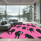 Black Cats Pink Background Repeat Rug