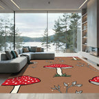 Red Amanita Mushroom Brown background Rug