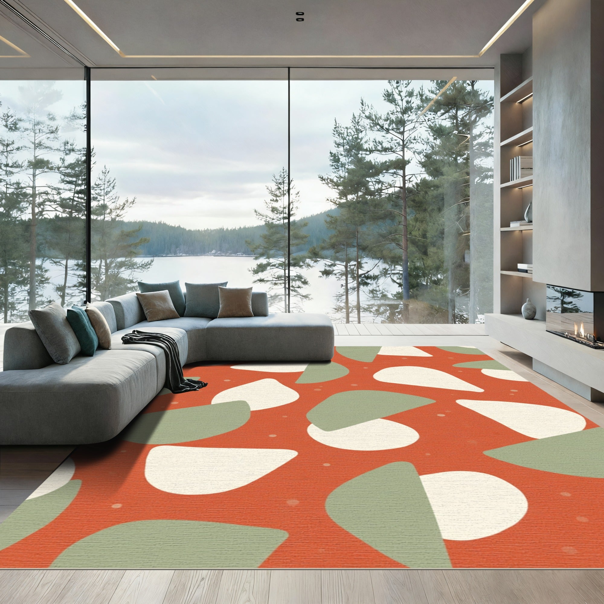 Terracotta Sage Abstract Blob Rug