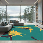Teal Yellow Abstract Organic Swirl Rug