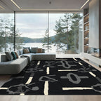 Abstract Gray Black Cream Graphic Rug