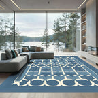 Blue Cream Geometric Lattice Rug