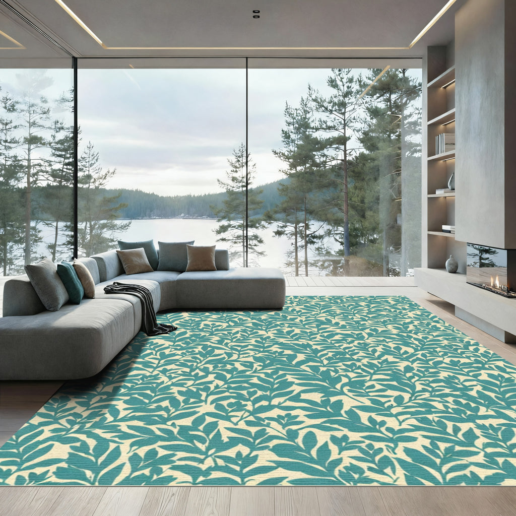 Teal Leafy Vines Meadow Rug