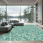 Teal Leafy Vines Meadow Rug