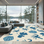 Deep Blue Botanical Sea Creature Rug