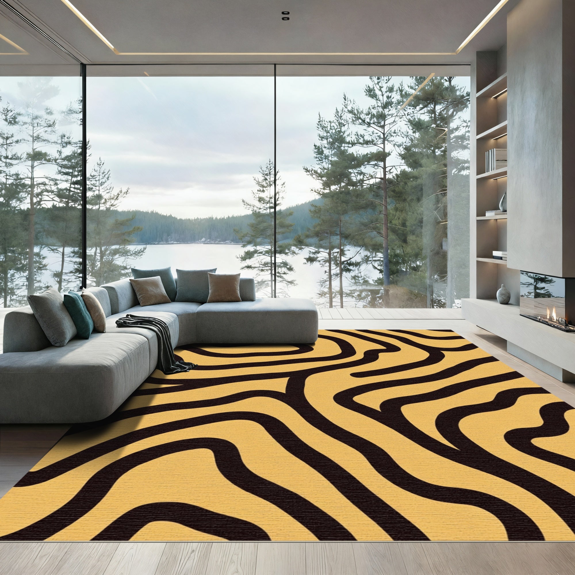 Bold Mustard Abstract Swirl Rug