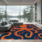 Amber Octopus Swirl Blue Background Rug