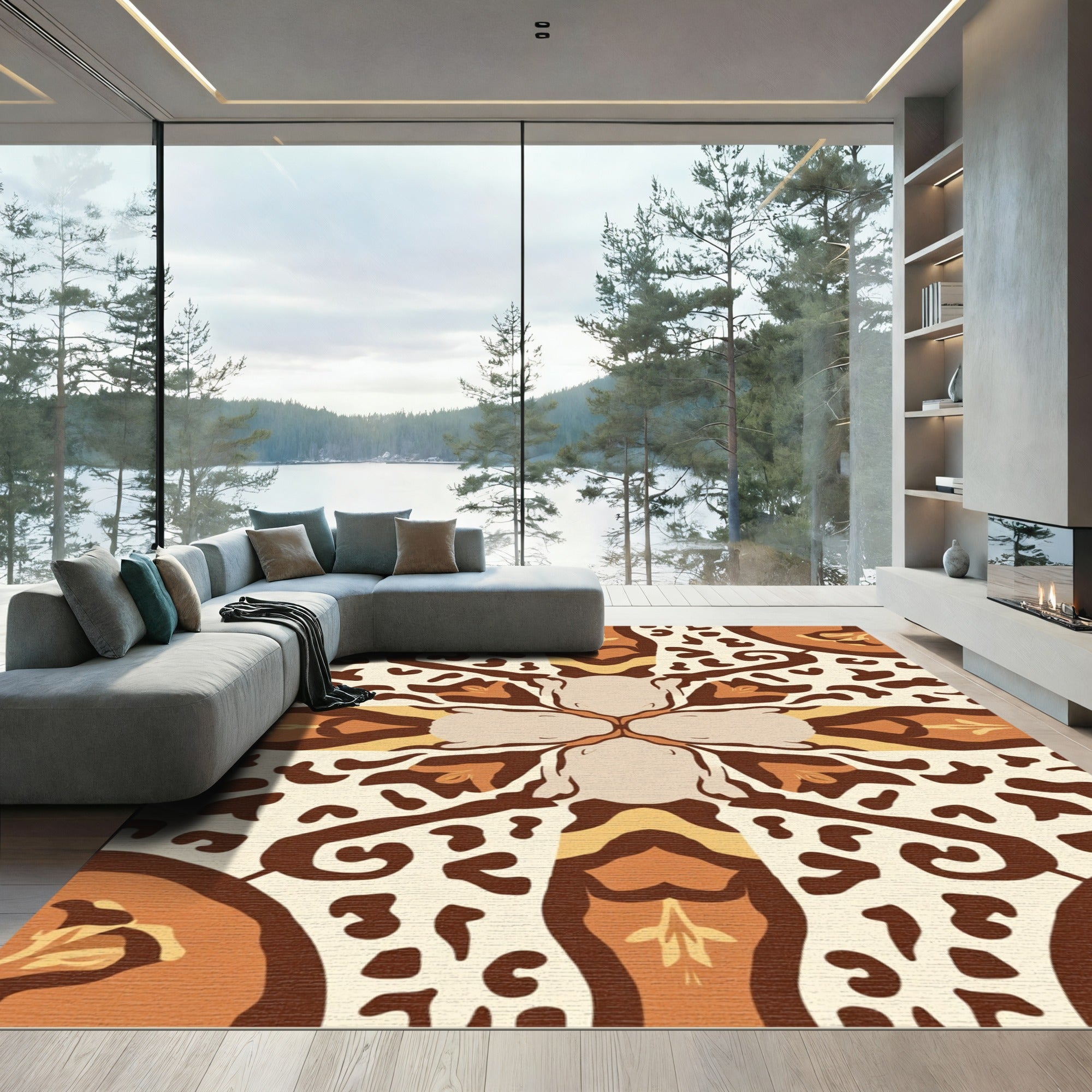 Earthy Leopard Print Mandala Rug