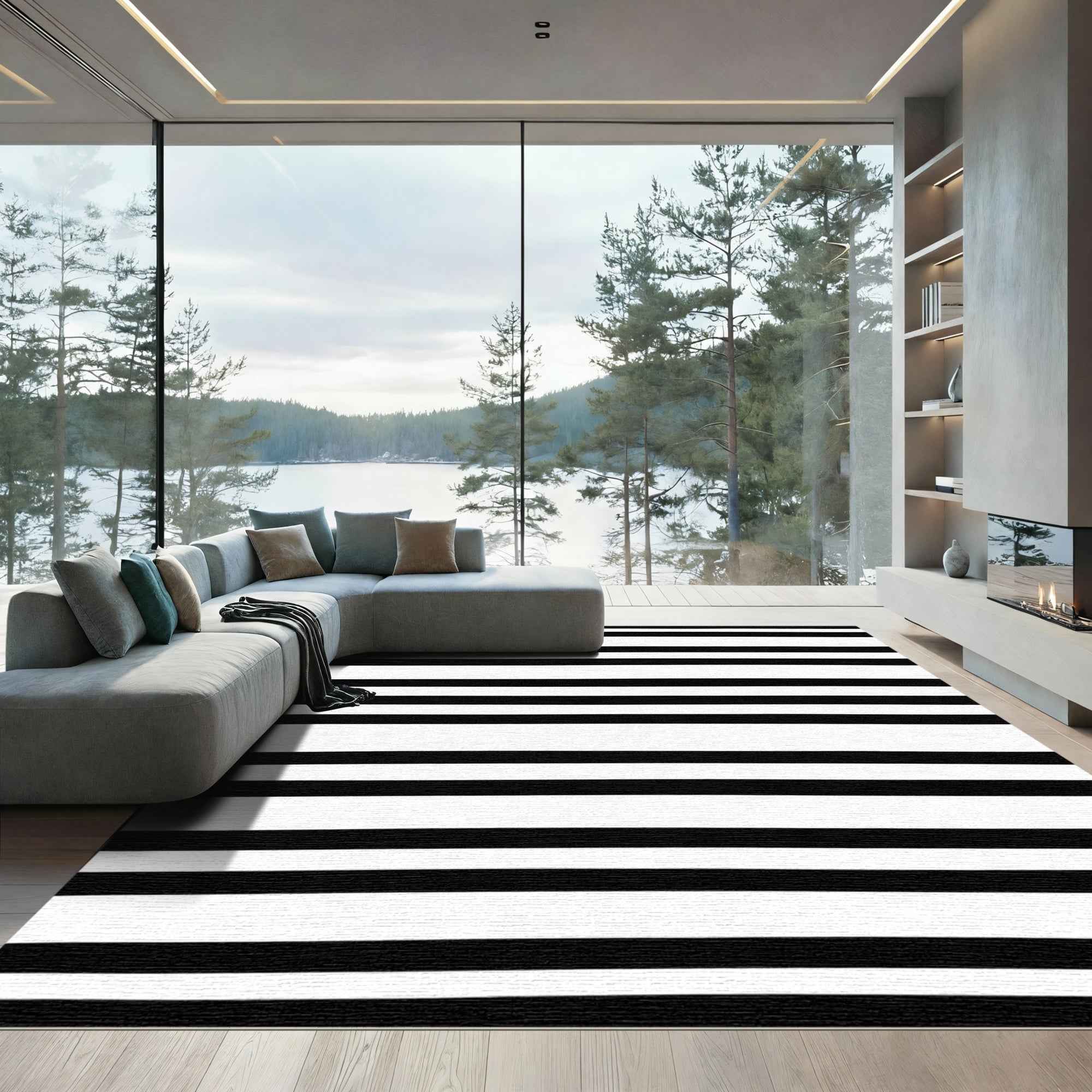 Bold Monochrome Linear Accent Rug