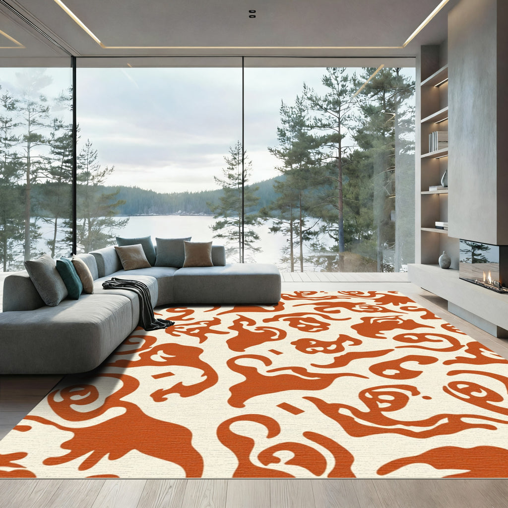 Orange Abstract Organic Shapes Rug