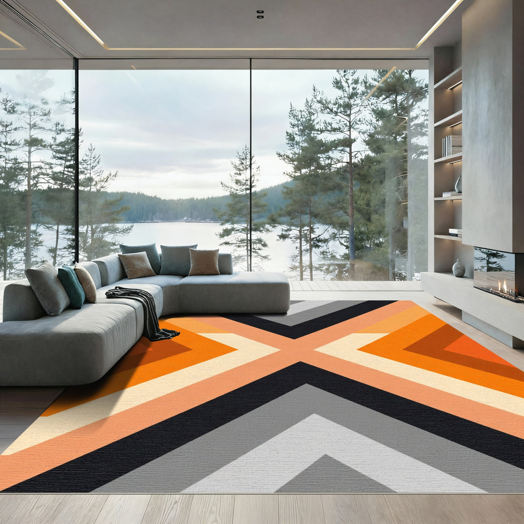 Bold Orange Geometric Chevron Rug