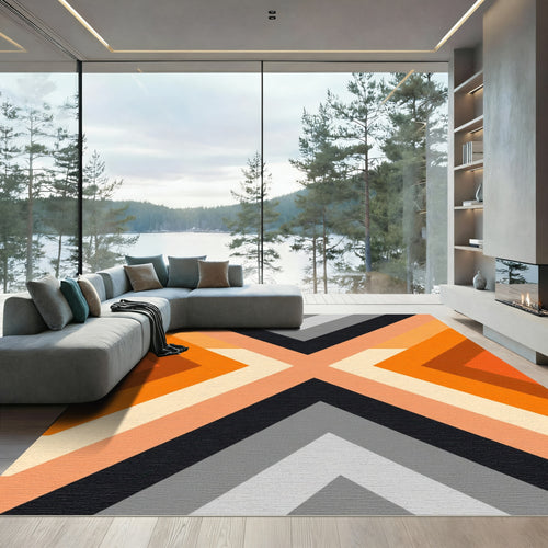 Bold Orange Geometric Chevron Rug