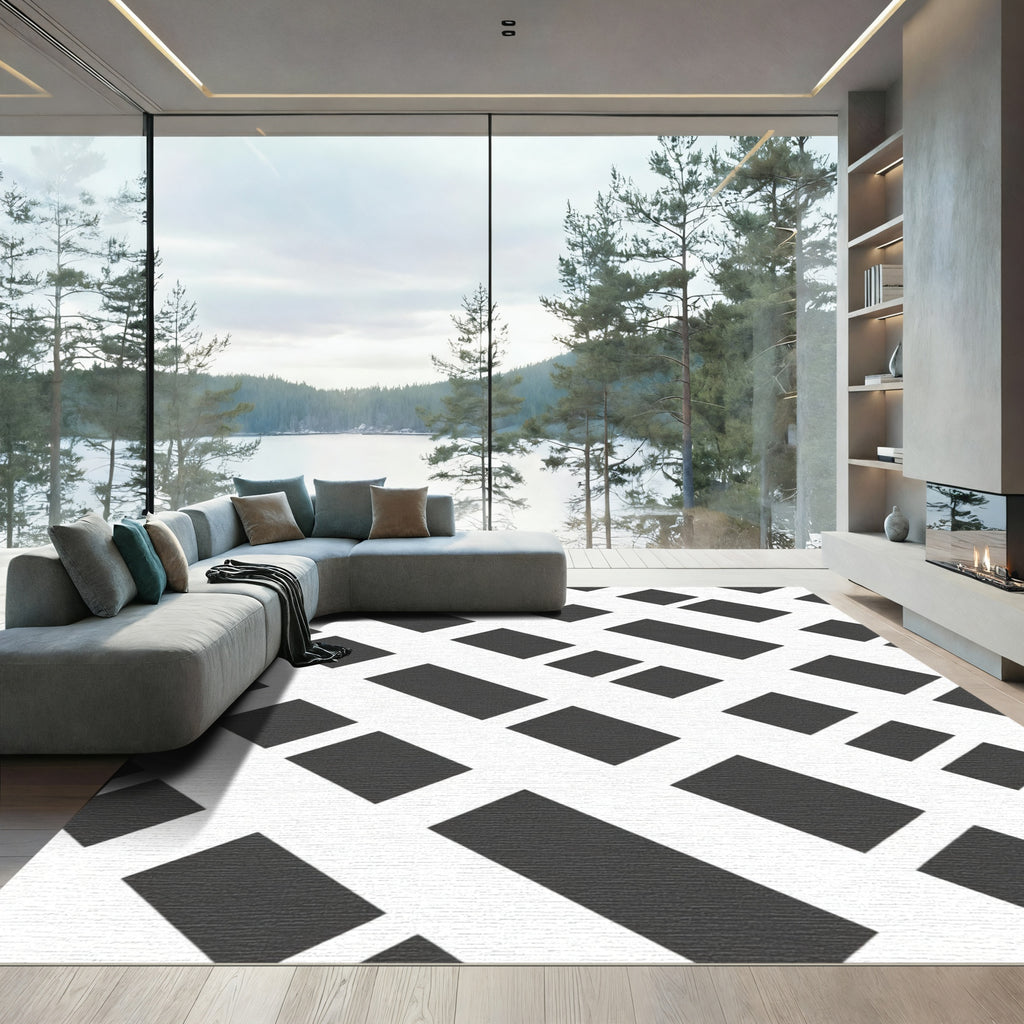 Gray Geometric Dash Interlock Rug