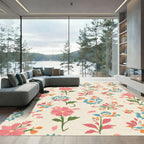 Coral Pink Blue Floral Garden Rug