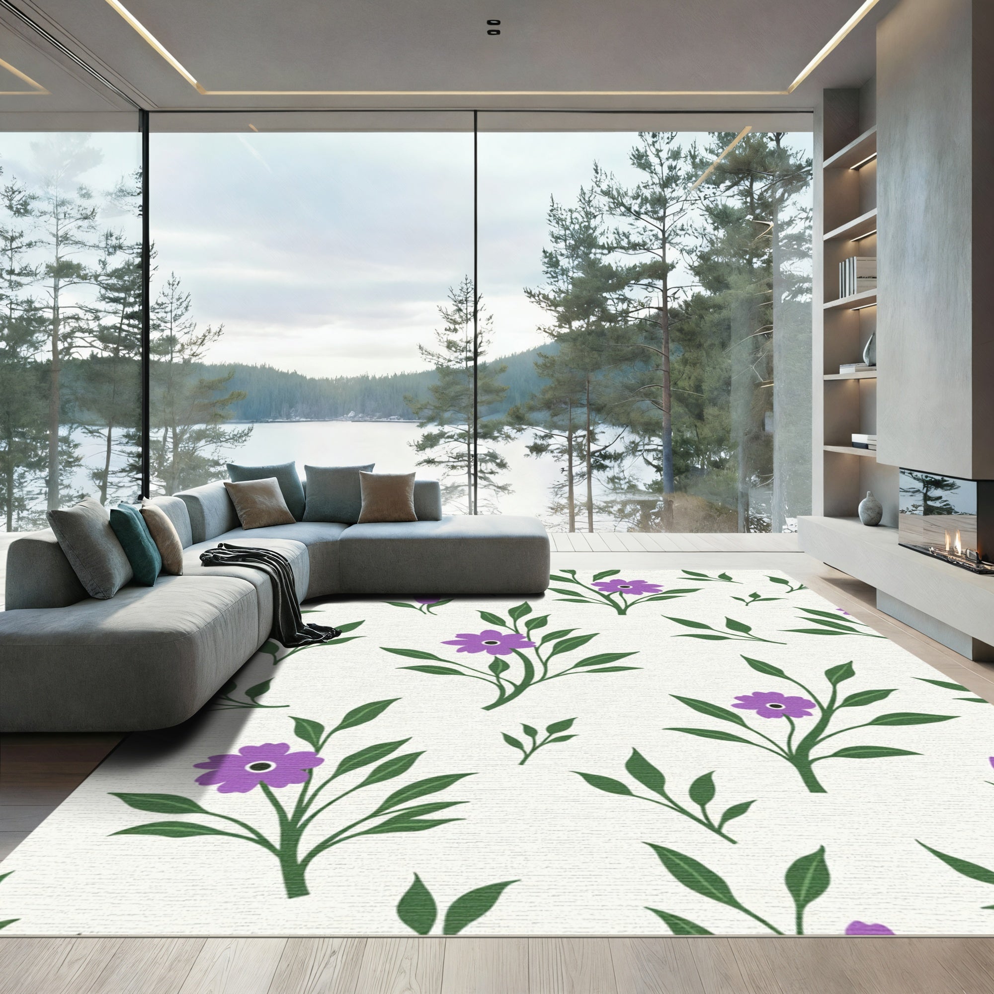 Purple Flower Branches Meadow Rug