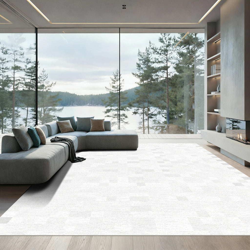Soft White Geometric Square Rug