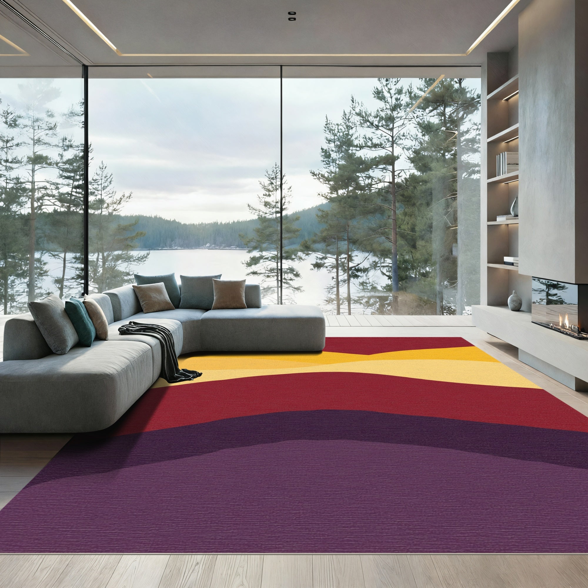 Crimson Yellow Layered Landscape Rug