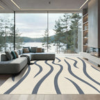 Cream Blue Wavy Stripe Composition Rug