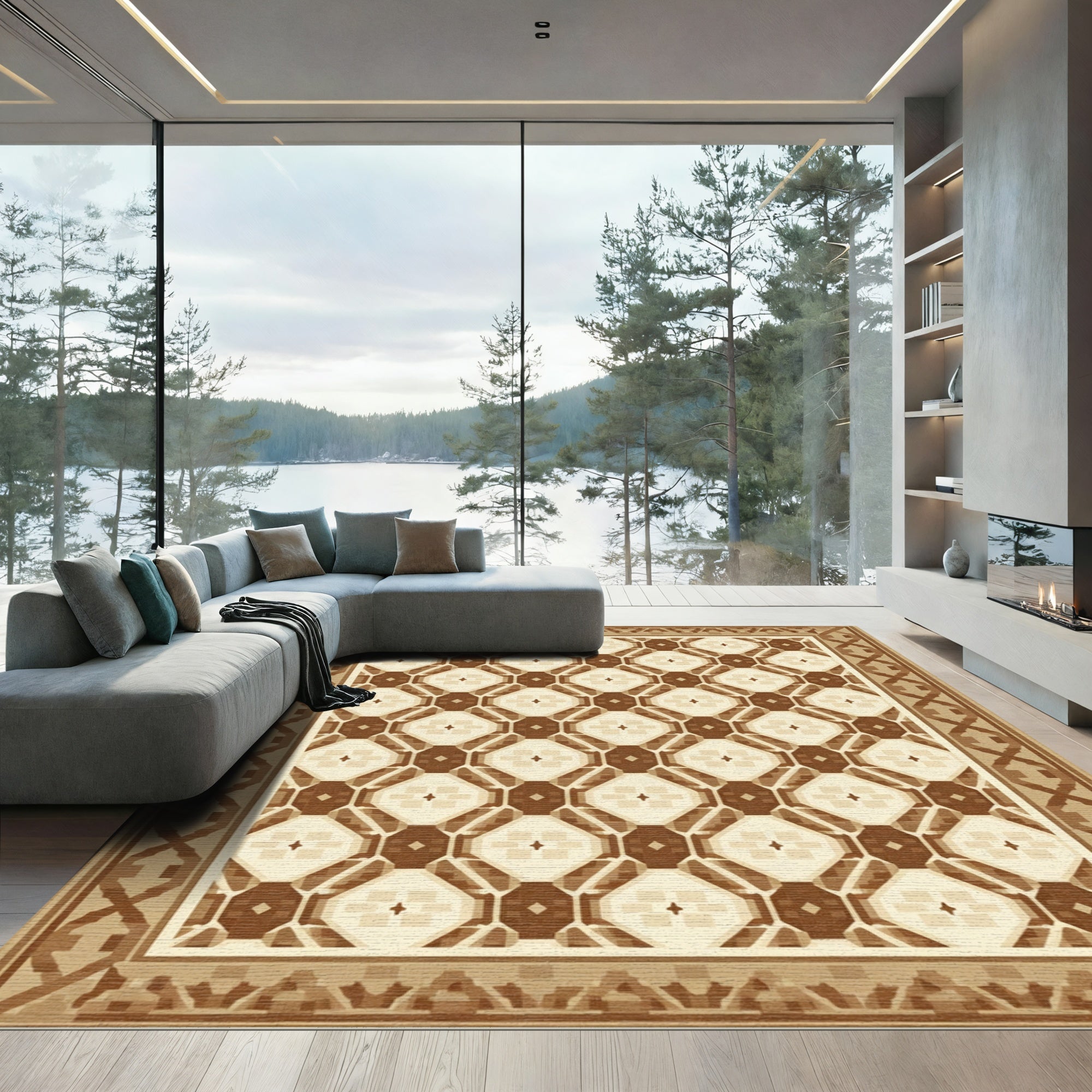 Earthy Tones Geometric Diamond Arrangement Rug
