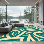 Teal Beige Tribal Fish Flow Rug