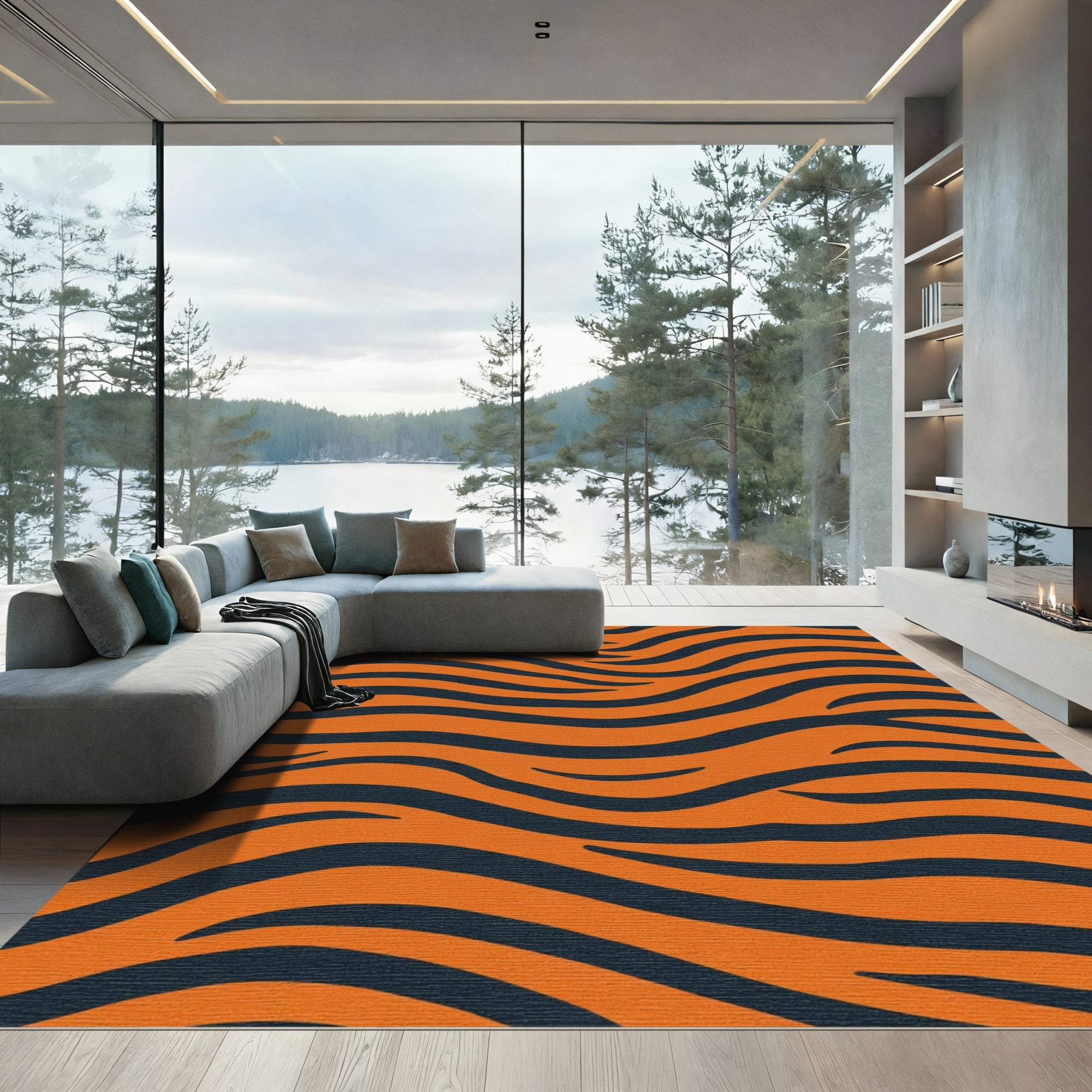 Wavy Orange And Black Stripes Rug