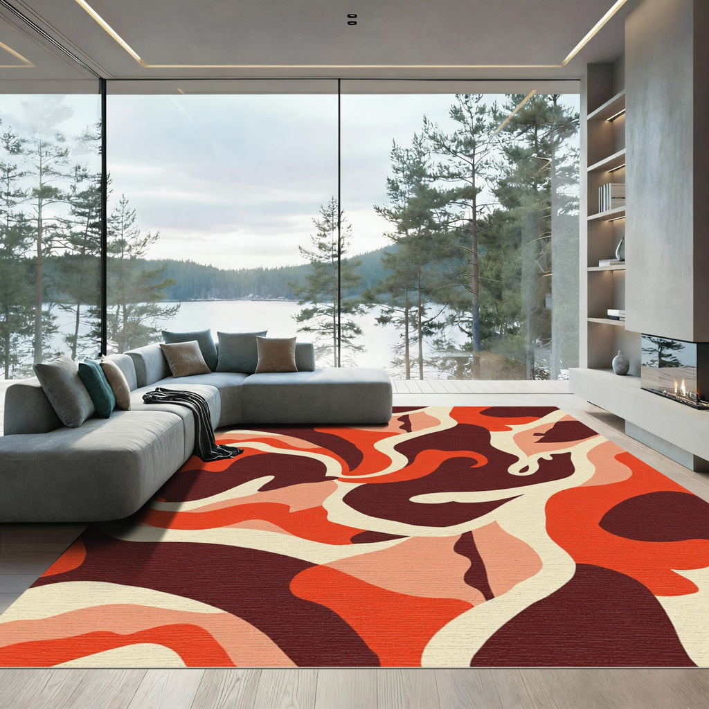 Abstract Orange Red Swirls Rug