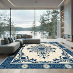 Navy Blue Floral Medallion Border Rug