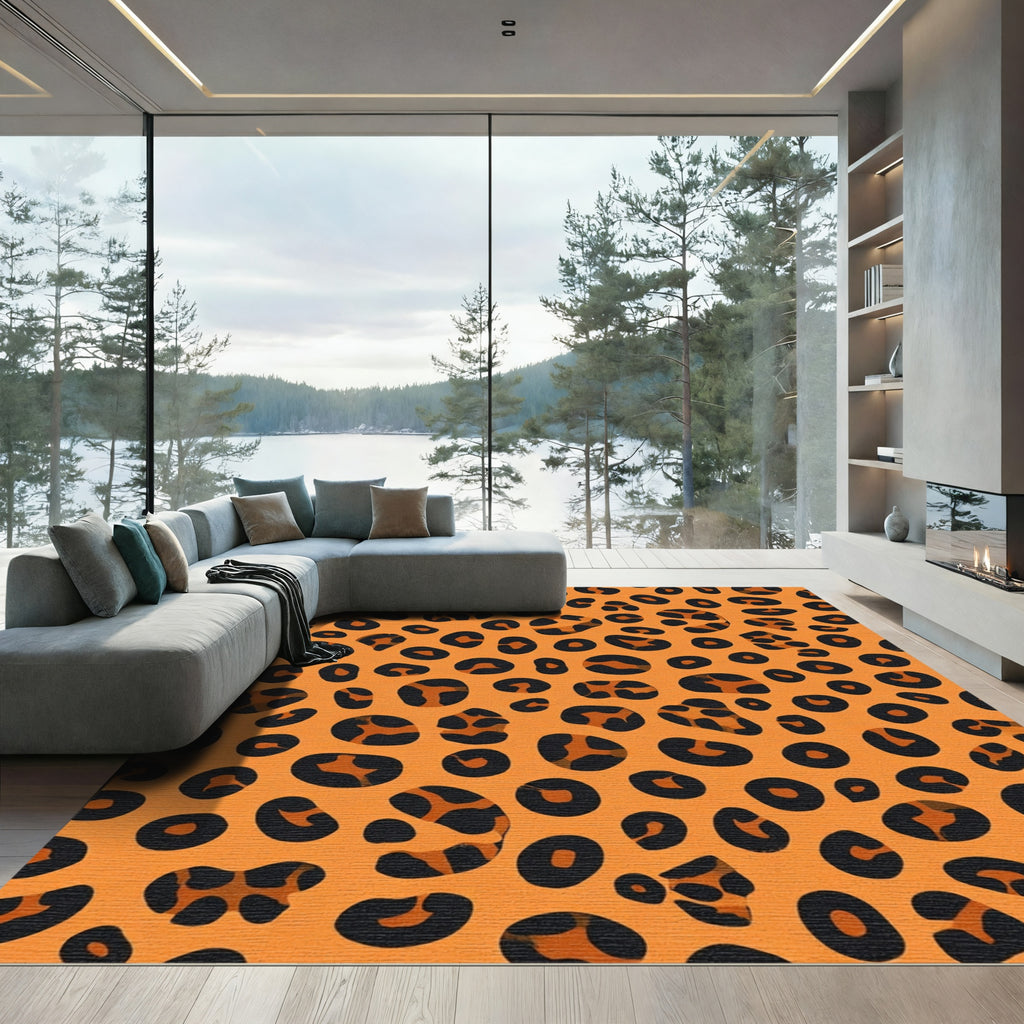 Vibrant Orange Black Spots Rug