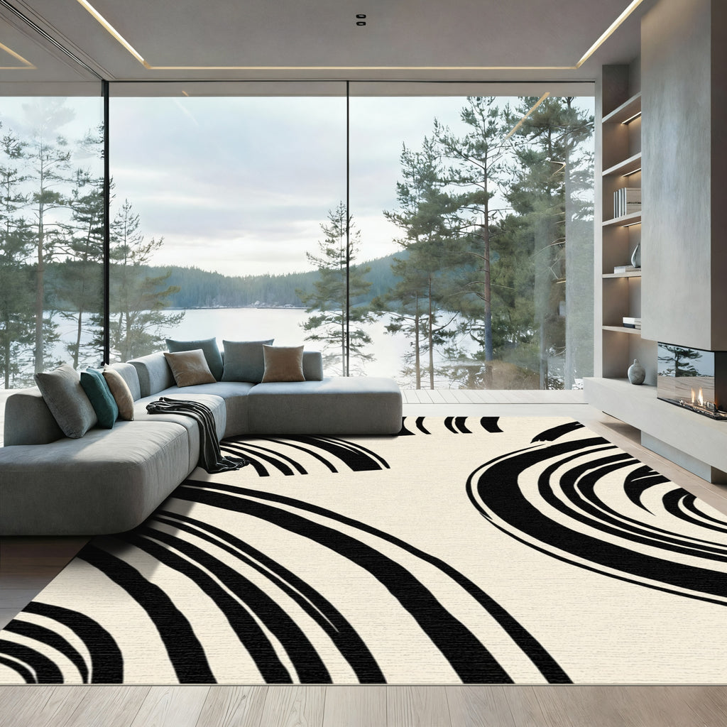 Monochrome Brushstroke Swirl Composition Rug