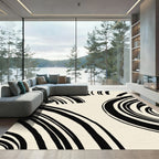 Monochrome Brushstroke Swirl Composition Rug