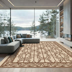 Warm Brown Floral Scrollwork Panel Rug