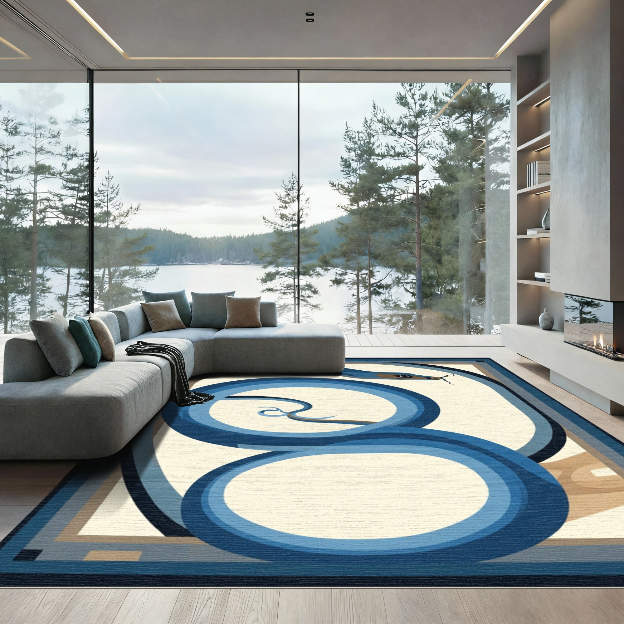 Blue Serpent Swirl Abstract Rug