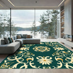 Teal And Cream Floral Medallion Rug