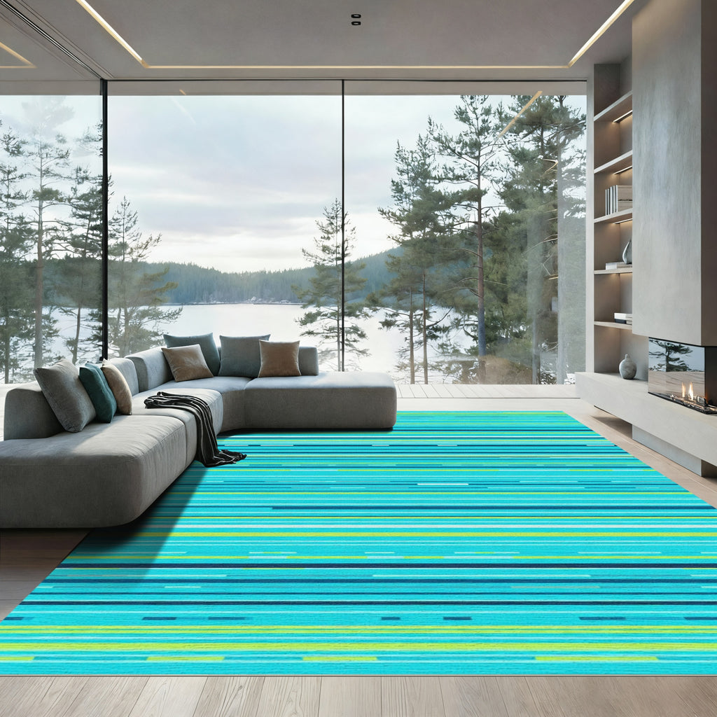Aqua Blue Multi Stripe Rug