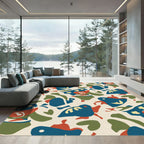 Abstract Blue Bird Coral Green Forms Rug