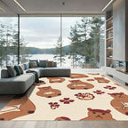 Brown Bear Floral Pattern In Cream Rug