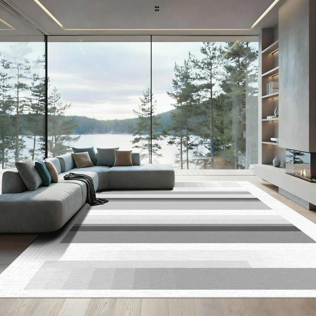 Gradient Stripe Abstract Gray Rug