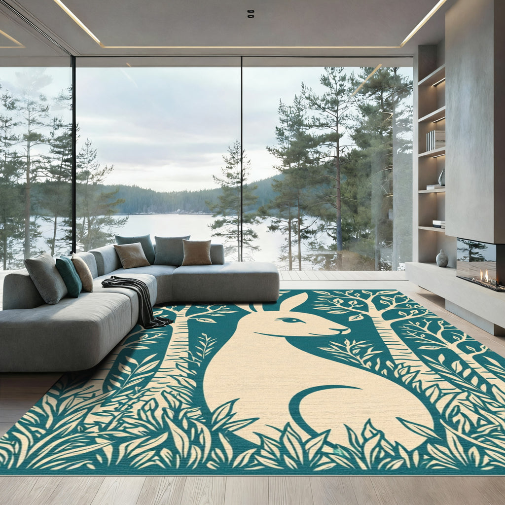 Cream Rabbit Forest Silhouette Rug