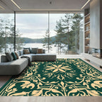 Deep Green Floral Medallion Scroll Rug