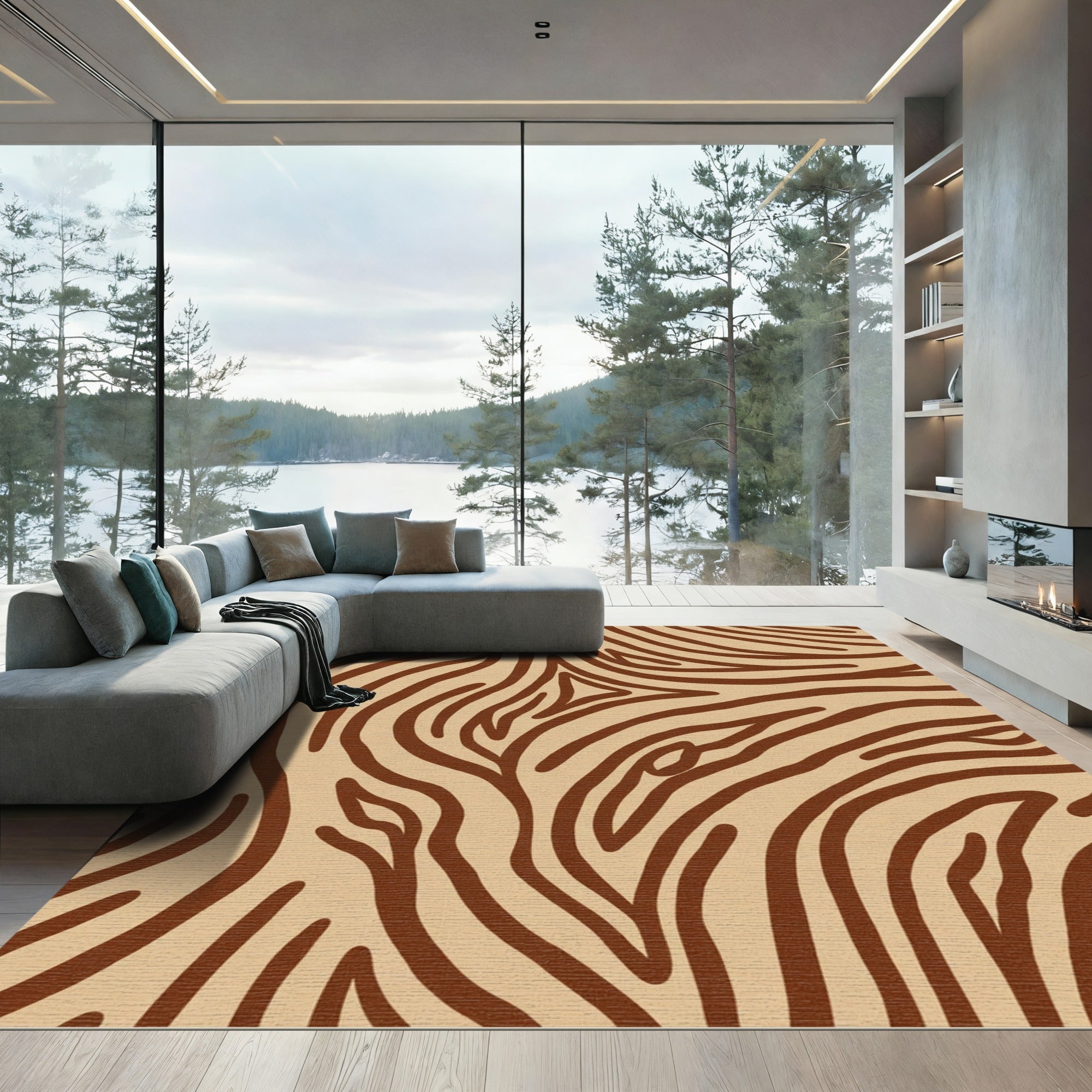 Brown Tan Abstract Swirl Rug