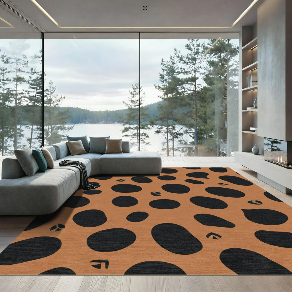 Contemporary Orange Black Spots Rug