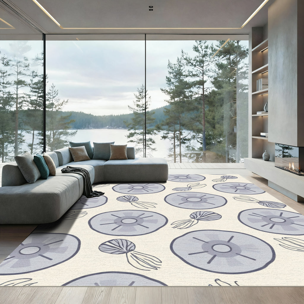 Serene Blue Round Botanic Scatter Rug