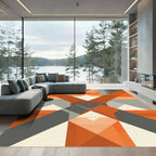 Geometric Orange Gray Diamond Overlay Rug