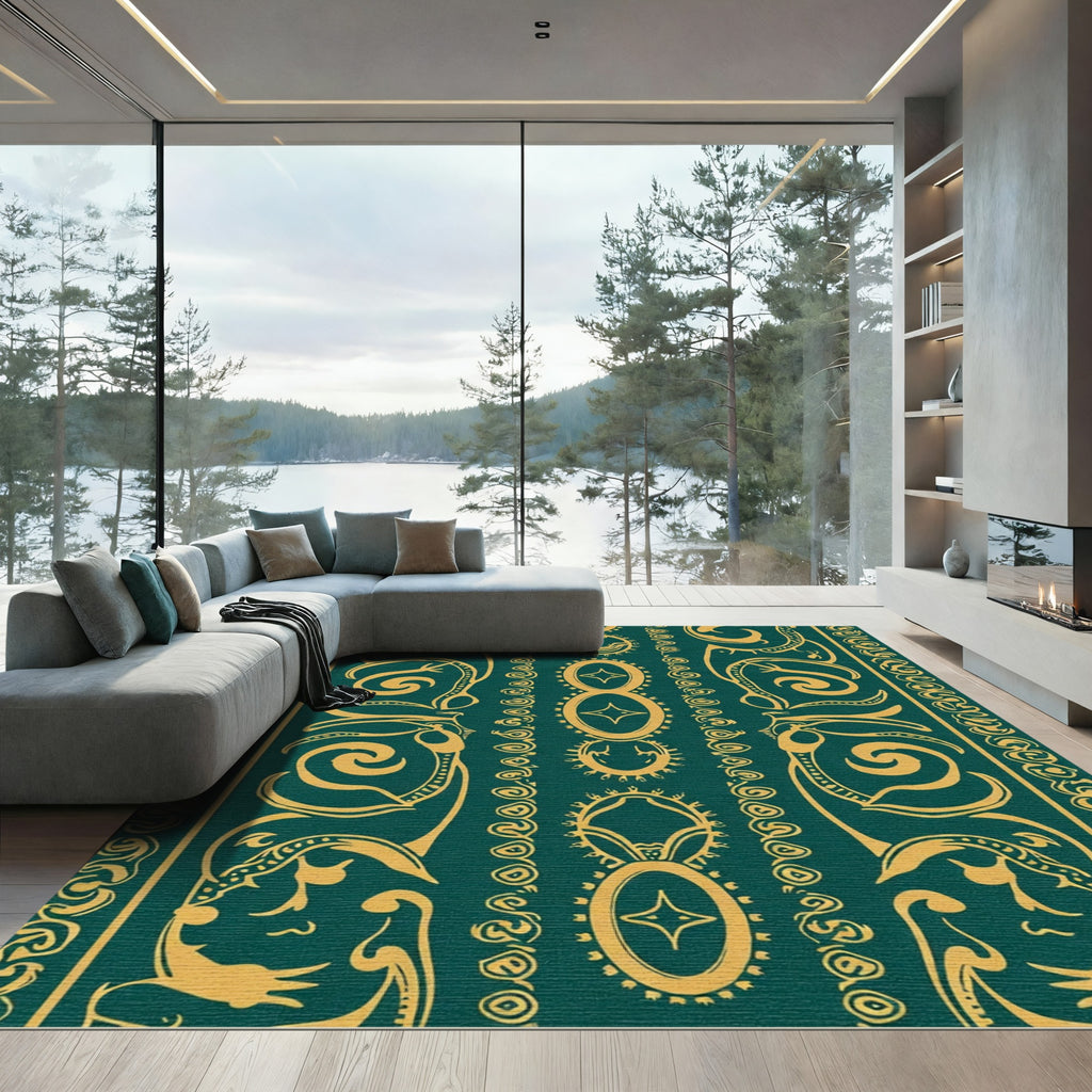 Emerald Gold Tribal Sun Oval Rug