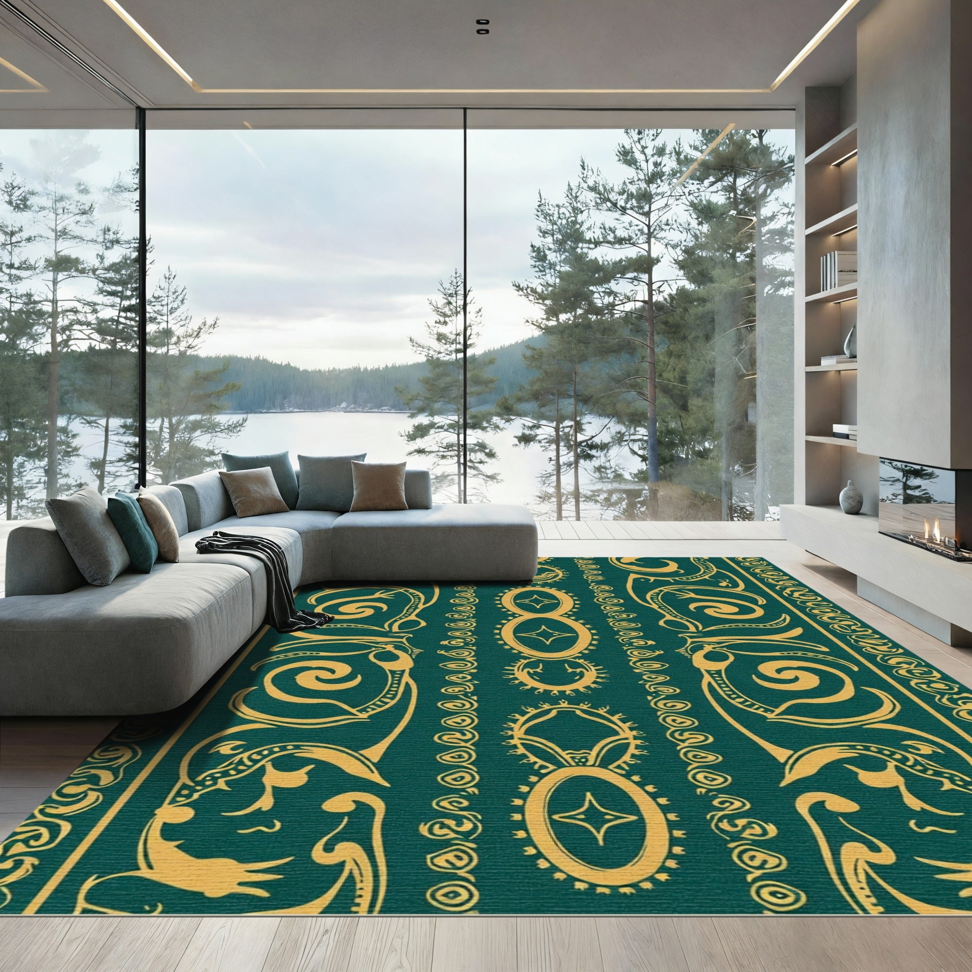 Emerald Gold Tribal Sun Oval Rug