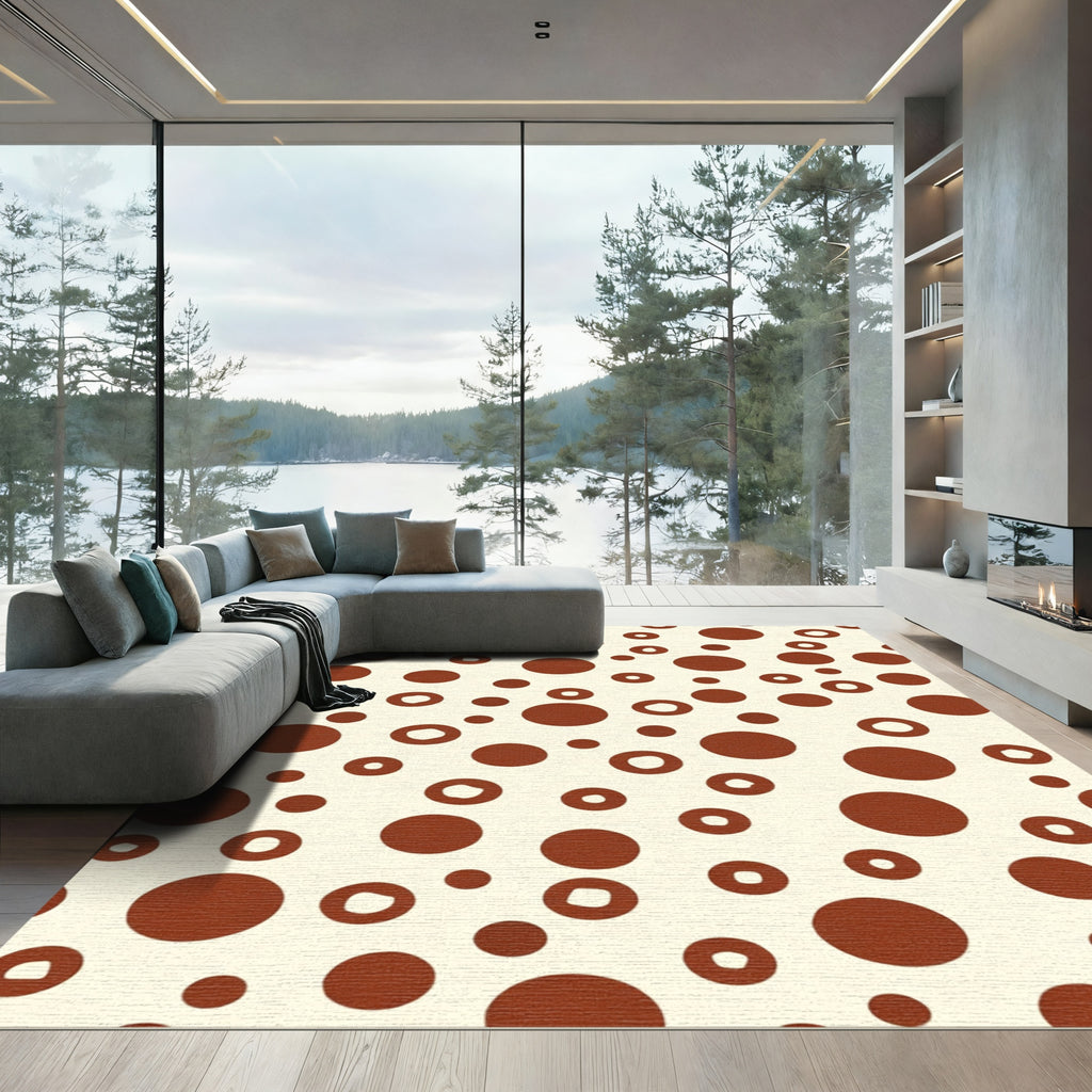Crimson Circles Scattered Throughout Cream Rug