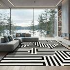 Black Cream Interlocking Geometric Lines Rug