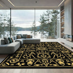 Black Gold Art Nouveau Floral Geometric Rug