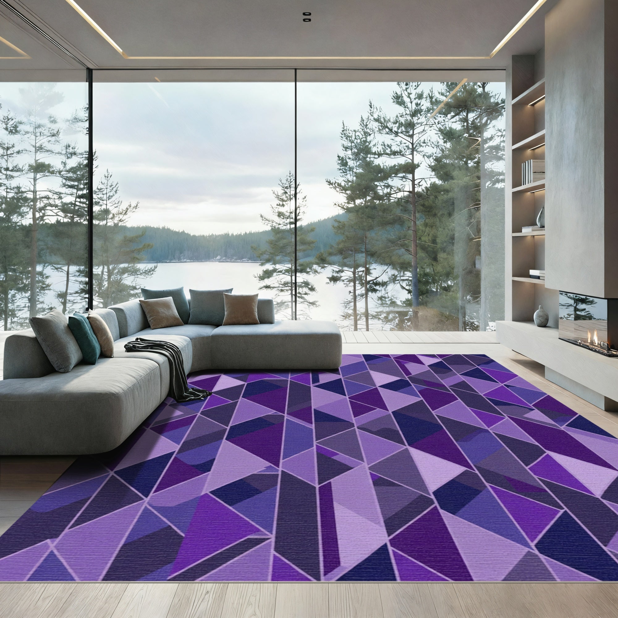 Geometric Mid Century Violet Triangles Rug